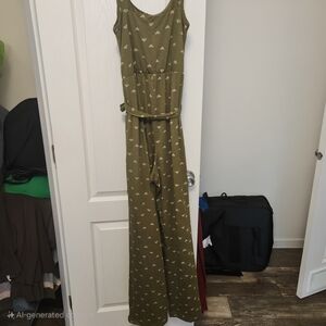 Market & Spruce Green Jumpsuit with V-Neck and Tie Waist